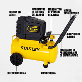 Compresor de Aire Stanley Sin Aceite Horizontal 24L 2HP — SXCMXA200601-B3 - 0