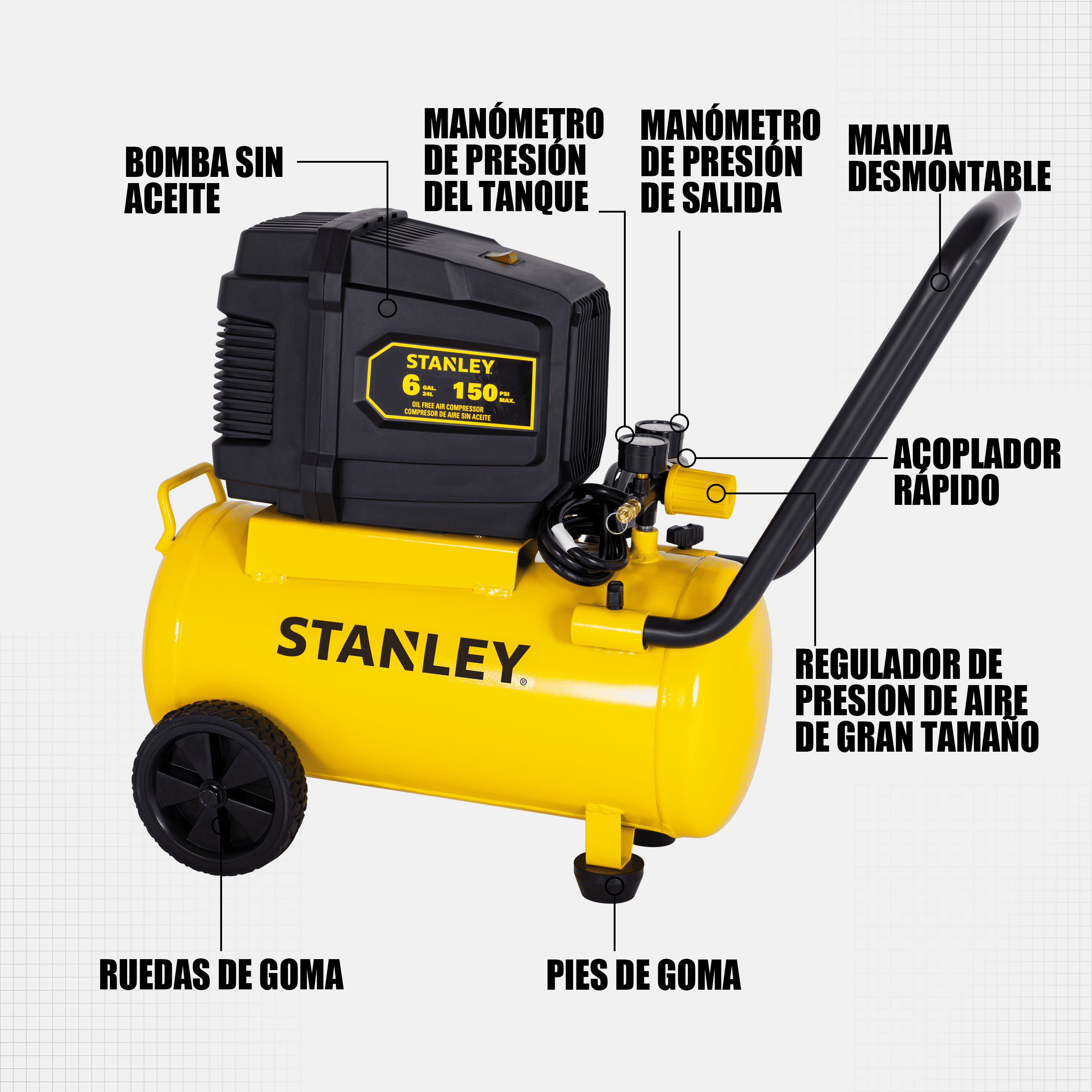 Compresor de Aire Stanley Sin Aceite Horizontal 24L 2HP — SXCMXA200601-B3