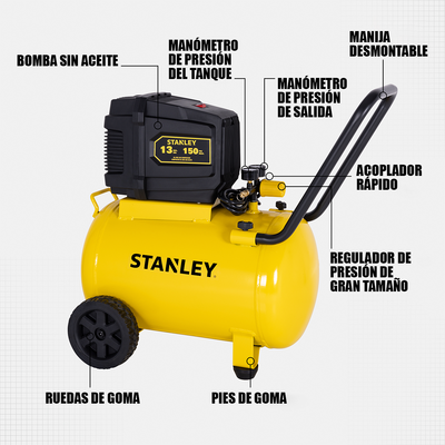 Compresor de Aire Stanley Sin Aceite Horizontal 50L 2HP — SXCMXA201301-B3 - 0