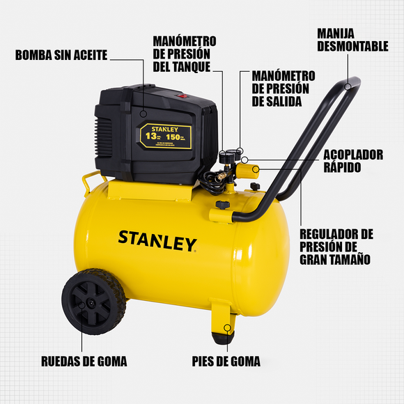 Compresor de Aire Stanley Sin Aceite Horizontal 50L 2HP — SXCMXA201301-B3