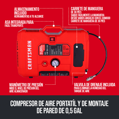 Compresor de Pared Craftsman Sin Aceite 0.5GAL 1.5HP — CMXECXA0250541 - 0