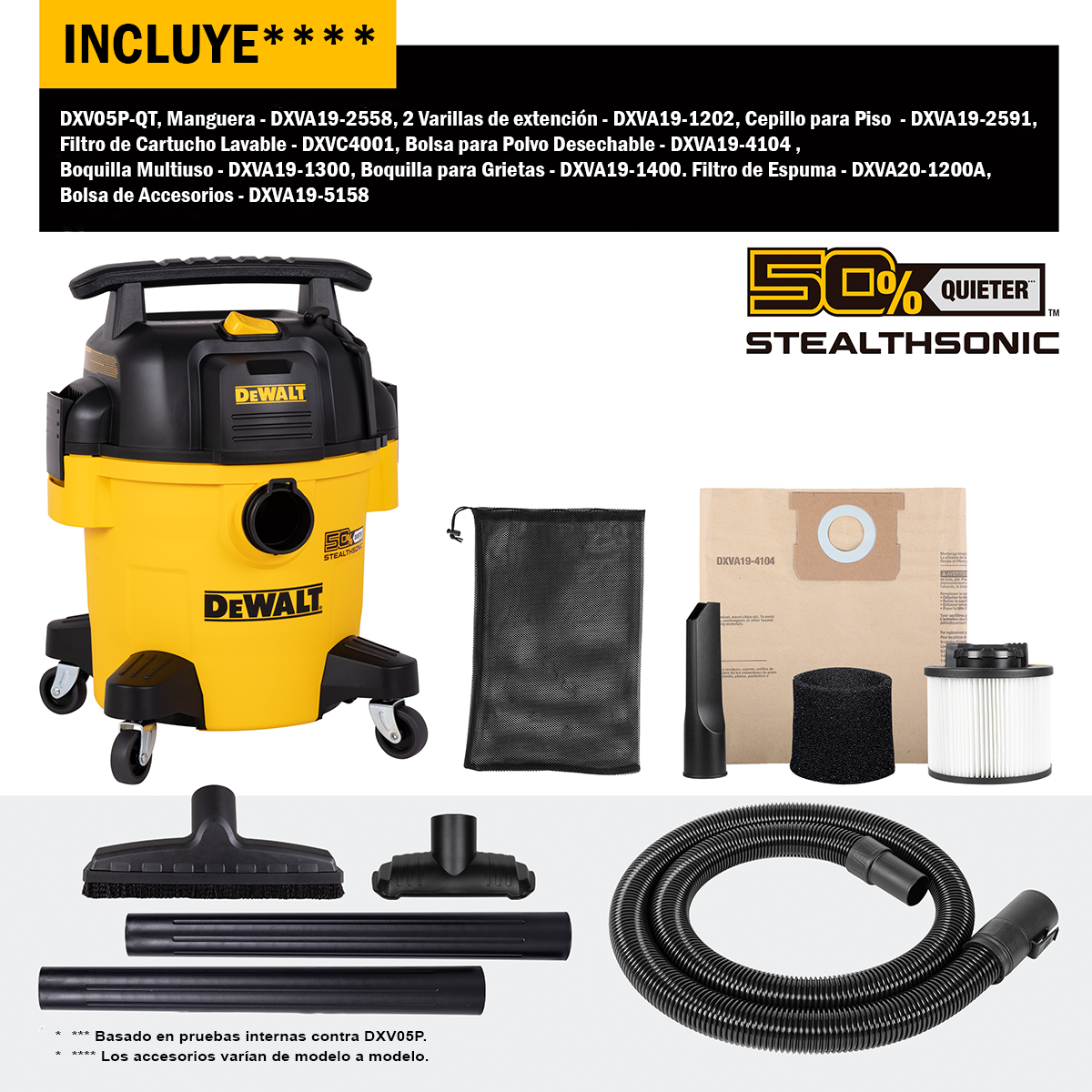 Aspiradora Seco/Mojado Dewalt Silenciosa Stealthsonic 5 Gal 4 HP DXV05P-QT