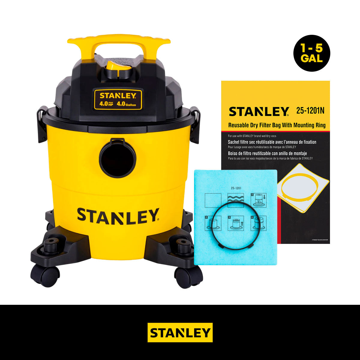 Filtro de Tela 1-7/8” Reutilizable Aspiradora Stanley Seco/Mojado de 1.5 GAL — 25-1201