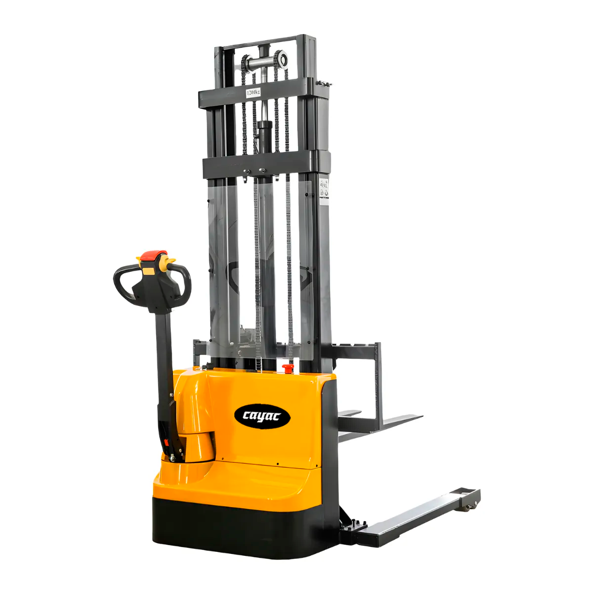 Apilador Estibador Eléctrico Ajustable Cayac MO002 1600 kg 3 m 120 V Ruedas Poliuretano PU Amarillo/Negro