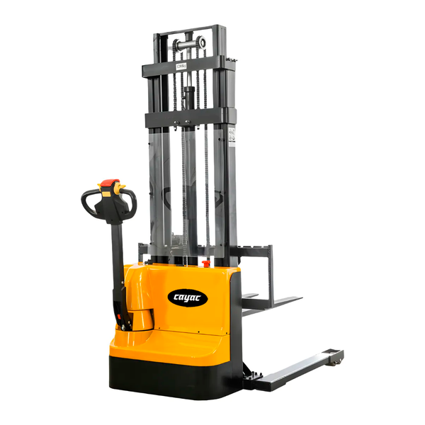 Apilador Estibador Eléctrico Ajustable Cayac MO002 1600 kg 3 m 120 V Ruedas Poliuretano PU Amarillo/Negro