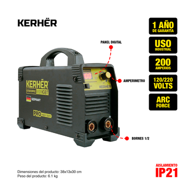 Soldadora Inversor Kerhër KTI200PRO TIG/MMA110/220 V 200 A - 0