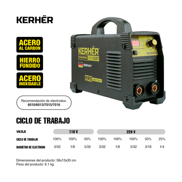 Soldadora Inversor Kerher KTI200PRO TIG/MMA 200 A 110/220 V - 0