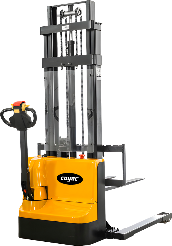 Apilador Estibador  Eléctrico Ajustable Cayac MO006 1600 kg 2 m 120 V Ruedas Poliuretano PU Amarillo/Negro
