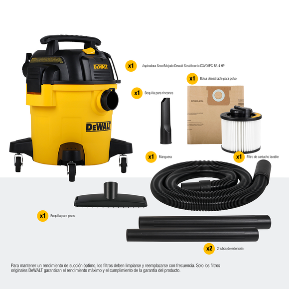 Aspiradora Seco/Mojado Dewalt Stealthsonic DXV05PC-B3 4 HP